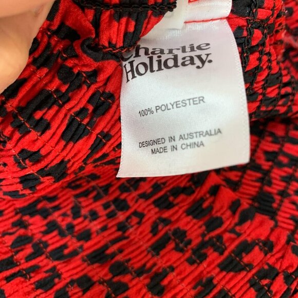 Charlie Holiday Penelope Smocked Leopard-Print Womens Top XS / 2 Red - Picture 9 of 12